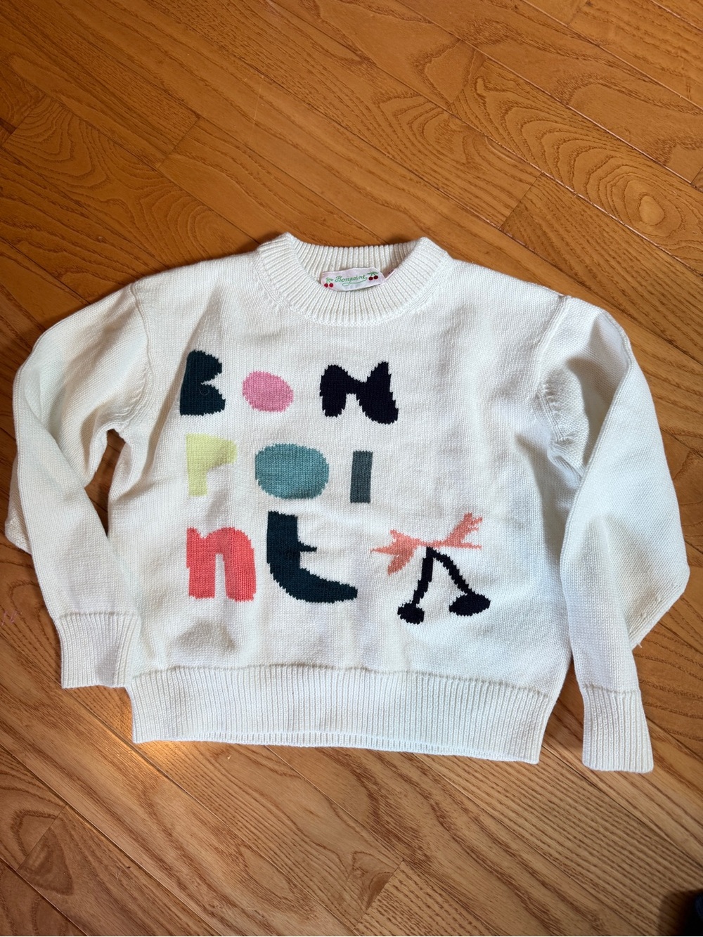 Bonpoint White Crewneck Sweater with Multicolor Letter Motif